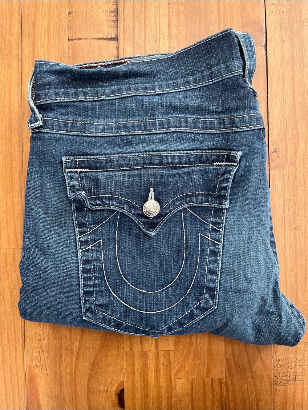 True Religion Men's “Ricky” Relaxed Straight Leg Jeans in Dark Blue 38/30
